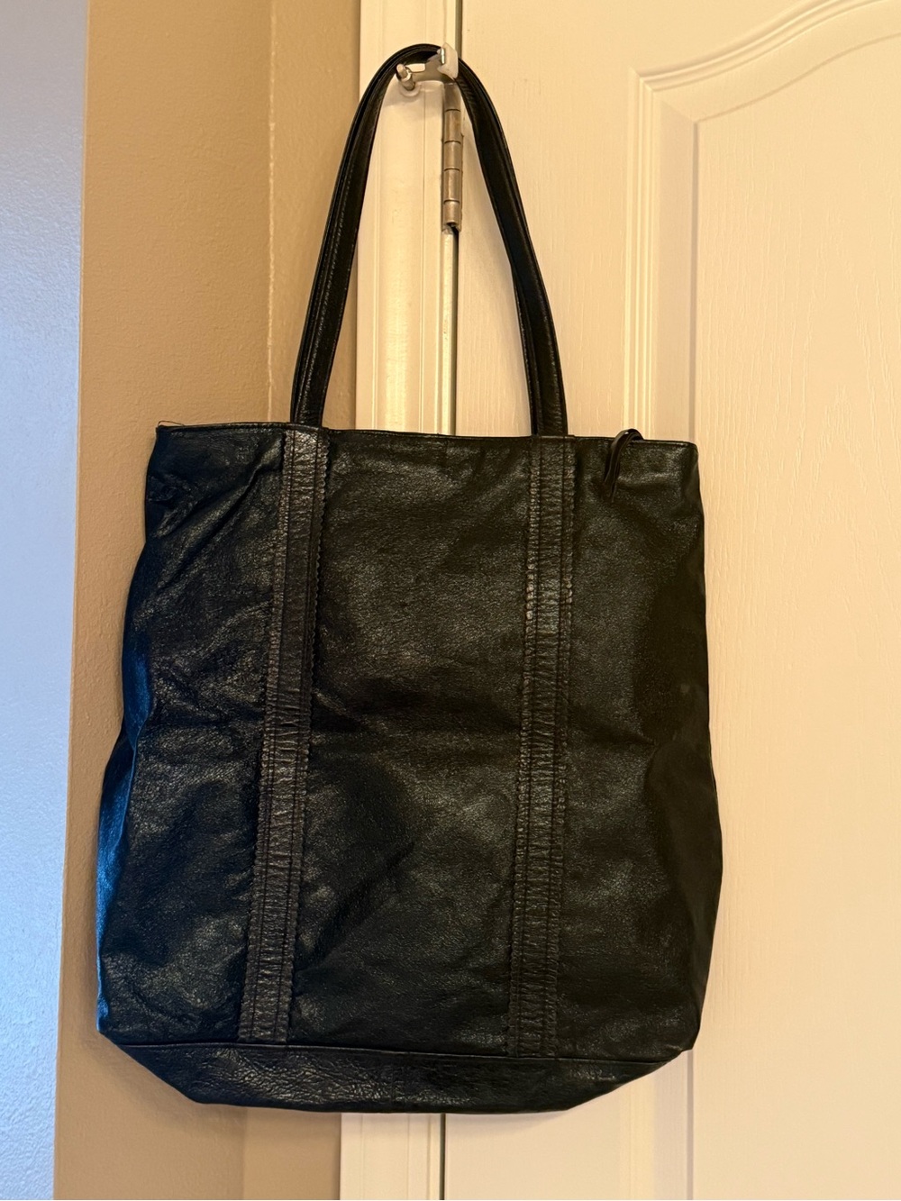 J. Jill Black Genuine Leather Zip Top Tote Shoulder Bag